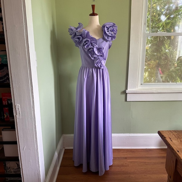 Vintage 70s Coquette Lavender Maxi Gown size 12