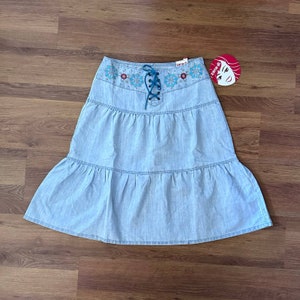 NWT Y2K Zana Di Denim Floral Embroidery Midi Skirt size 7