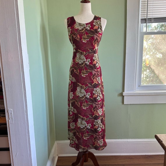 Vintage 90s/Y2K Whimsigoth Red Floral Maxi Dress … - image 3