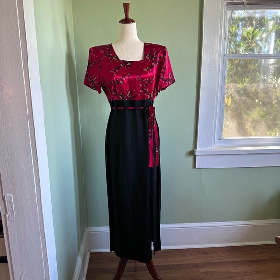 Vintage 90s Red Black Maxi Dress size 13/14 - image 1