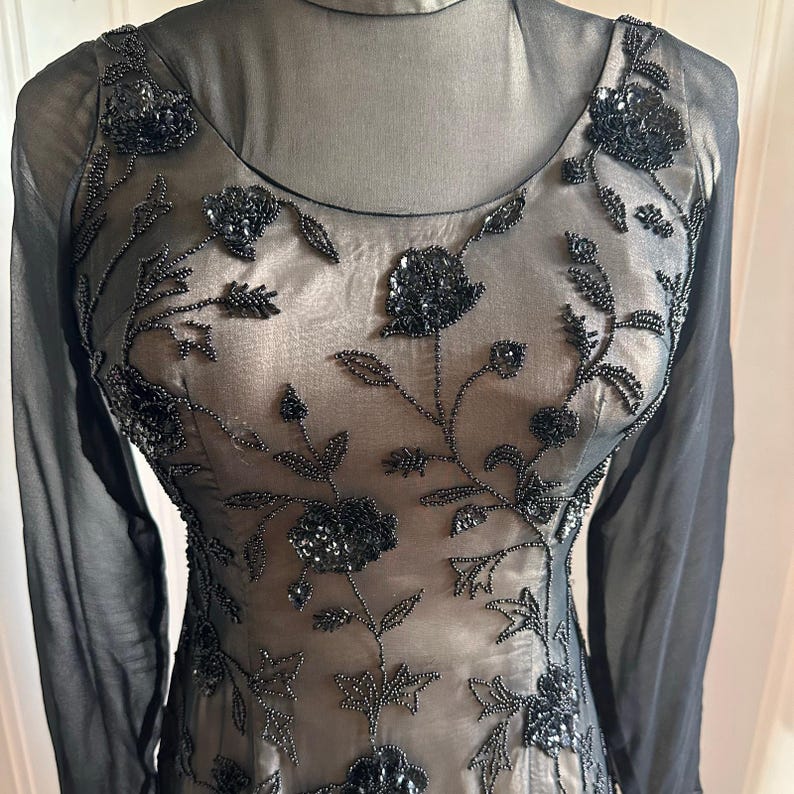 Vintage Adrianna Papell Silk Beaded Dress 4 image 4