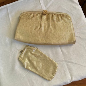 Vintage After Five Clutch with Silver Tone Chain With Matching Coin Pouch.