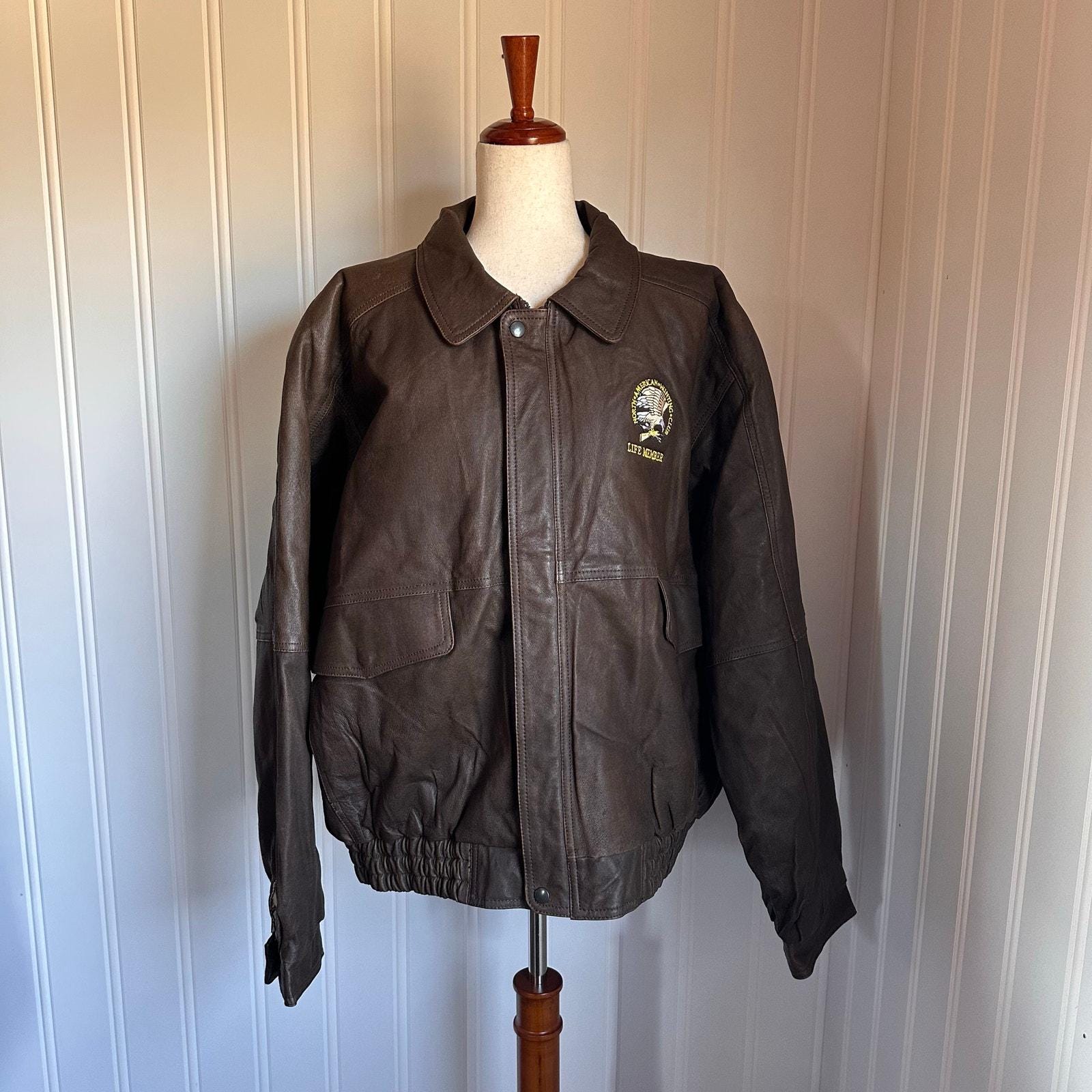 Vintage 90s/y2k Brown Leather Bomber Jacket XXL - Etsy