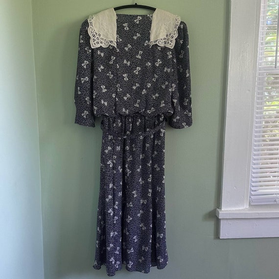 Vintage 80s Navy Polka Dot Dress size 12 - image 6