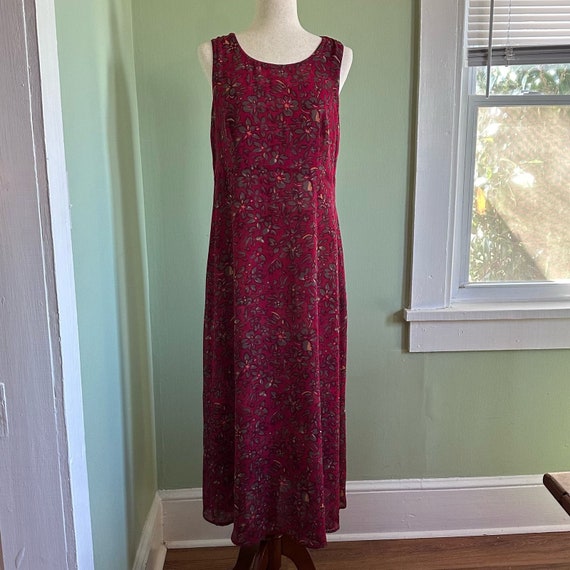 Vintage 90s/Y2K Whimsigoth Red Floral Maxi Dress … - image 5