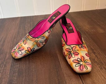 Vintage 90s/Y2K Carlos Falchi Floral Leather Mules 9.5