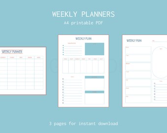 Vintage style Weekly Planner, Three Planners, Printable planner, Instant download, A4, paper