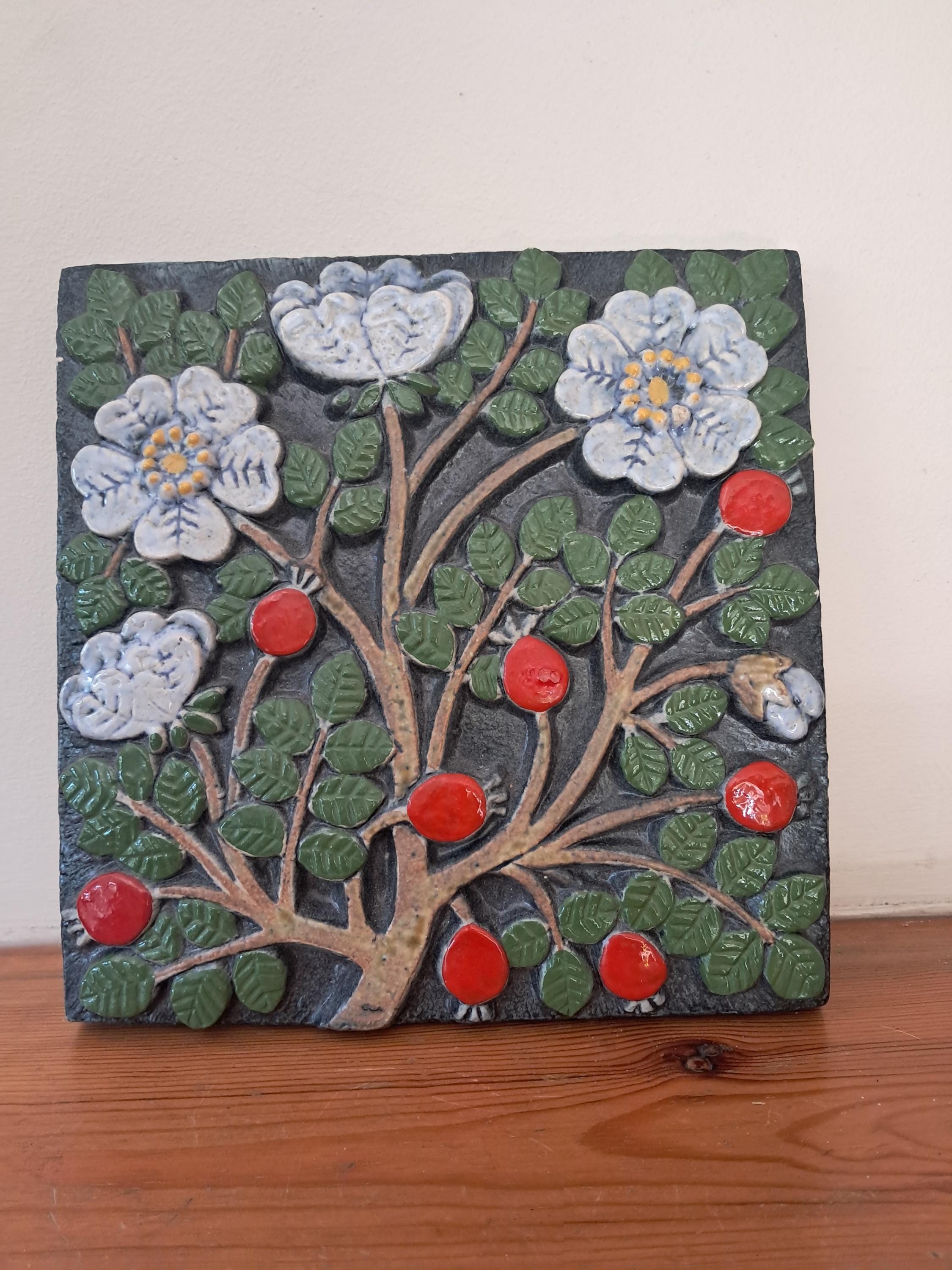 Lisa Larson for Gustavsberg Vintage Wall Plaque With Rosehips