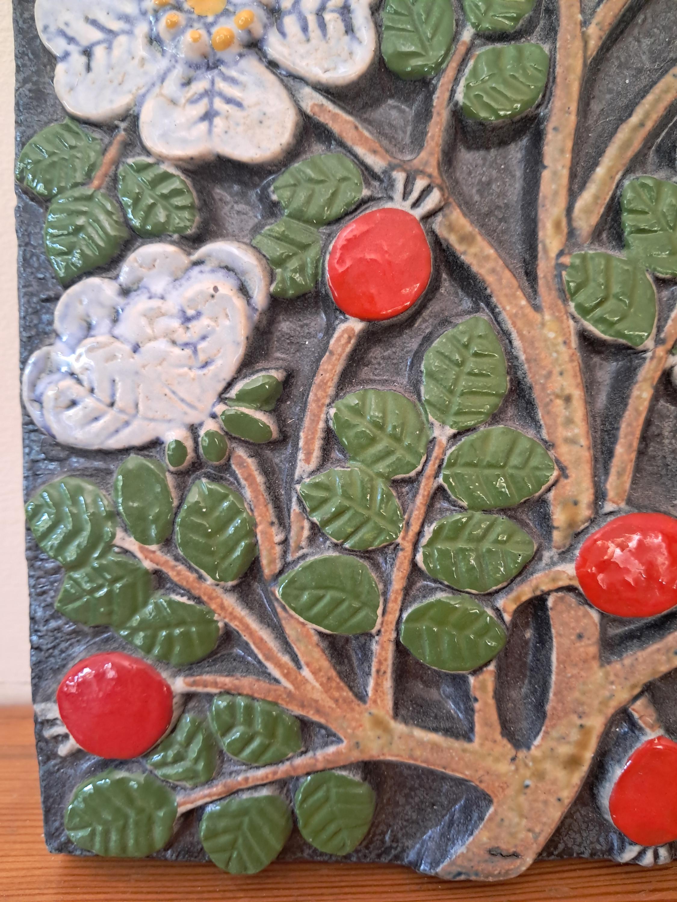 Lisa Larson for Gustavsberg Vintage Wall Plaque With Rosehips