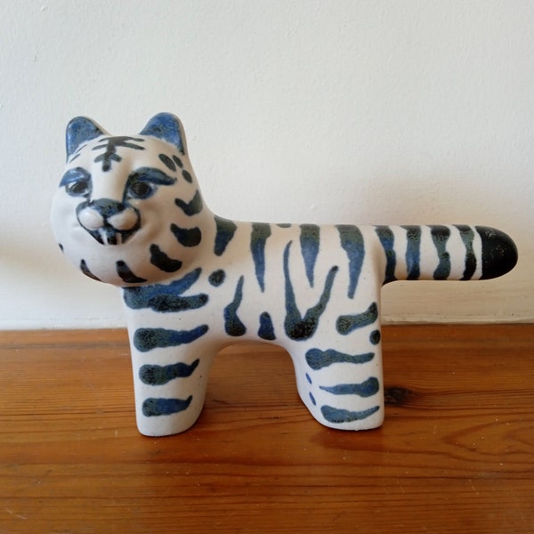 Vintage ceramic tiger, off-white and blue