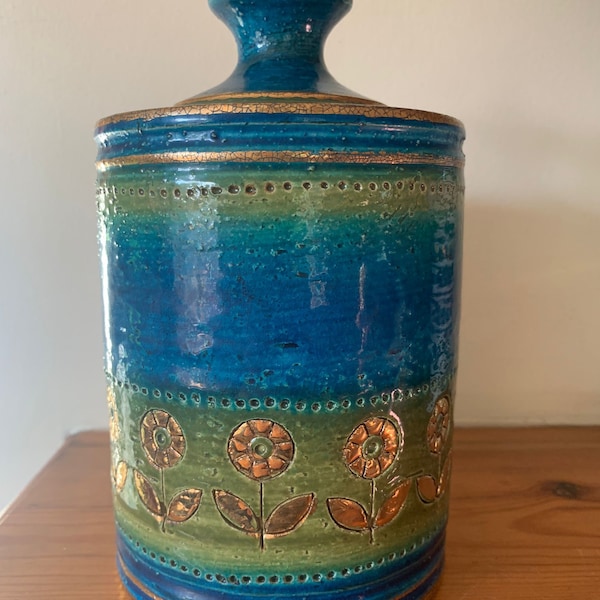 Very rare Bitossi ALDO LONDI Blue, green and golden Jar with lid “Thai Silk”, Italy 1950/60's