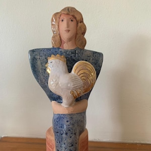 Lisa Larson for Gustavsberg Woman with Rooster, Perfect condition FREE DELIVERY