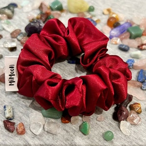 RED Silk Satin Scrunchies - Set of 2 SMALL Hair Ties | Luxurious Smooth Elastic Bands | Gentle on Hair | Perfect for Women and Girls