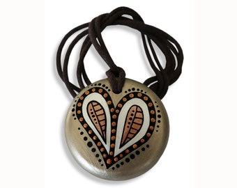 Handmade Necklace Boho-style - Heart - Golden - Abstract - Dot Paint - Hand Paint - Perfect Gift - Love - Best Friend - Mother