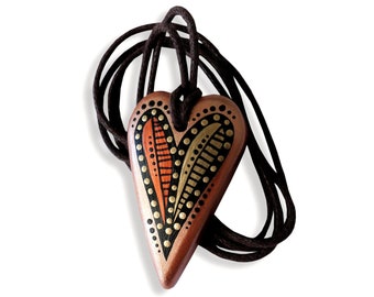 Handmade Necklace Boho-style - Heart - Golden - Abstract - Dot Paint - Hand Paint - Perfect Gift - Love - Best Friend - Mother