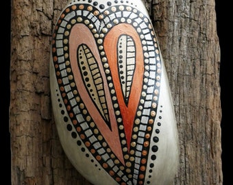 Hand Painted Heart Stone - Rock - Hand Made - Metallic - Shiny - Perfect Gift - Birthday - Mothers Day - Friend - Love - Wedding - Memorial
