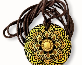Handmade Necklace Boho-style - Sunflower  - Golden - Abstract - Dot Paint - Hand Paint - Perfect Gift - Love - Best Friend - Mother