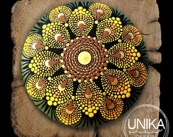 Hand Painted Mandala - Sunflower - Rock - Hand Made - Dot Paint - Shiny - Gift - Friend - Love - Birthday - Mothers Day - Wedding - Memorial