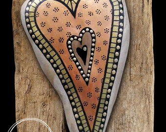 Hand Painted Heart Stone - Rock - Metallic - Shiny - Gift - Birthday - Mother - Friend - Love - Wedding - Memorial