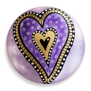 Hand Painted Heart Stone - Rock - Hand Made - Dot Paint - Metallic - Shiny - Gift - Birthday - Mother - Friend - Love - Wedding - Memorial