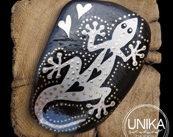 Hand Painted Stone "Golden Lizard" - Metallic - Shiny - Gift - Abstract - Birthday - Boho - Friend