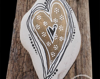 手描きのハートストーン - ロック - メタリック - 光沢 - ゴールド - ギフト - 誕生日 - 母 - 友人 - 愛 - 結婚式 - 記念