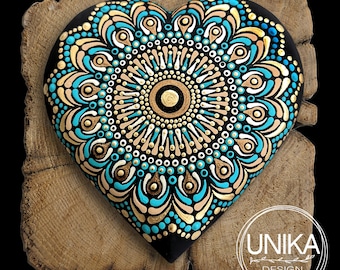 Hand Painted Mandala Heart - Stone - Rock - Dot Paint - Shiny - Gift - Friend - Love - Birthday - Mothers Day - Wedding - Memorial