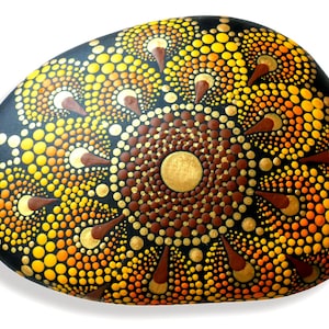Hand Painted Mandala - Sunflower - Rock - Hand Made - Dot Paint - Shiny - Gift - Friend - Love - Birthday - Mothers Day - Wedding - Memorial