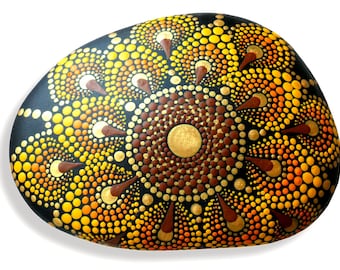 Hand Painted Mandala - Sunflower - Rock - Hand Made - Dot Paint - Shiny - Gift - Friend - Love - Birthday - Mothers Day - Wedding - Memorial