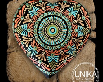 Hand Painted Mandala Heart - Stone - Rock - Dot Paint - Shiny - Gift - Friend - Love - Birthday - Mothers Day - Wedding - Memorial