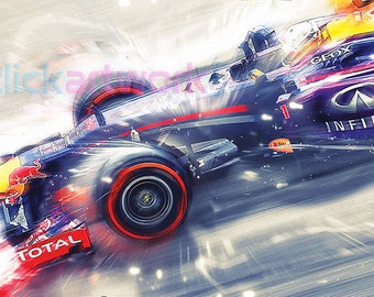 Wall Art Formula One Red Bull Racing Car Stretched Canvas Formula 1 Art Red Bull Artwork