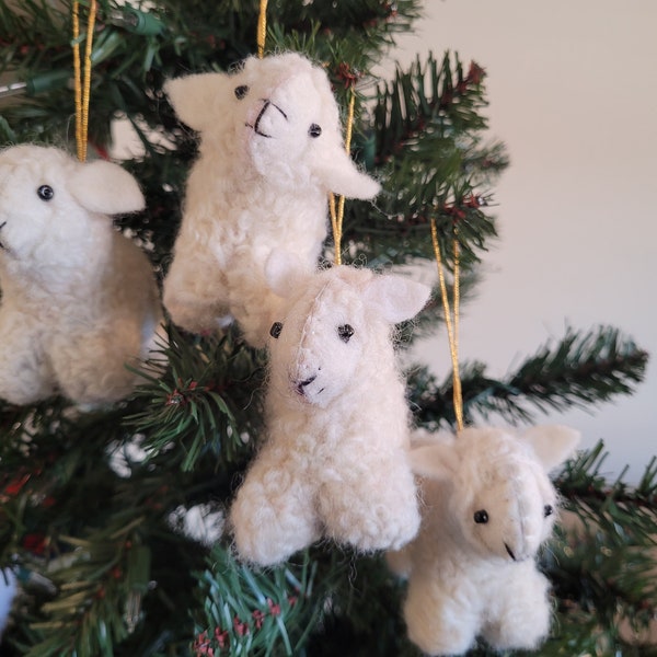 Adorable Handmade Wool Felt Sheep Ornament, Great for any Decoration,Biodegradable, Hanging Decoration, Soft Sheep, Comes with set of 4.