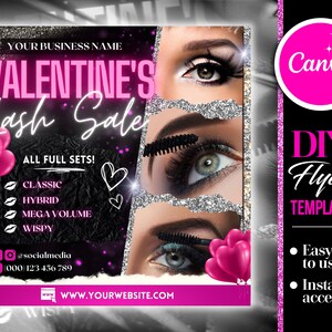 Valentines Day Lashes Sale DIY Canva Flyer Template, Extensions Flyer, Beauty Deals Flyer, Lash Flyer, Valentines Lash Flyer, Canva Template