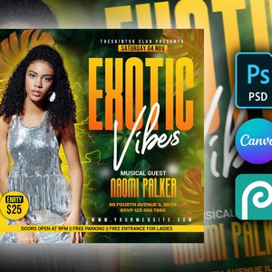 Summer Party Flyer DIY Editable Template For Photoshop, Canva & PhotoPea Tropical Beach Club Flyer for Facebook, Instagram and social media