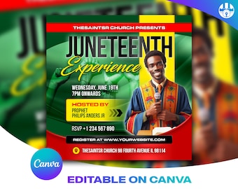 DIY Juneteenth Church Flyer Template Editable in Canva. Customizable Flyer, Black History Month, African Freedom Day Flyer for Church Event