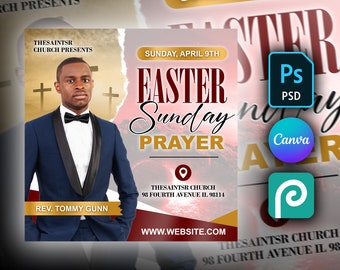Create a Stunning Easter Worship Flyer with our DIY Template - Editable in Canva, Photoshop & PhotoPea - Celebrate the Resurrection in Style