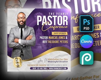 Elegant Church Flyer Template - Editable in Canva, Photoshop, and PhotoPea - Perfect for Religious Services, Bible Studies, and More