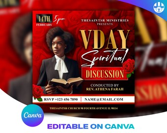 Valentines Day Customizable Church Flyer Editable Template for Canva Love February DIY Flyer Sale Discount Facebook, Instagram, Social Media