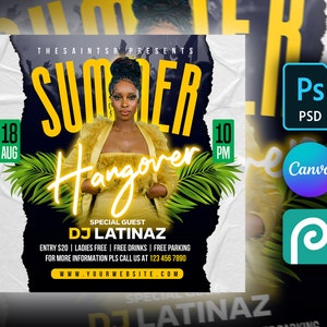 Summer Party Flyer DIY Editable Template For Photoshop, Canva & PhotoPea. Summer Beach Club Flyer for Facebook, Instagram and social media