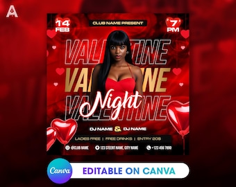 Valentine Party Flyer Template for Canva, Editable Event Flyer, DIY Club Flyer, Valentine DJ Invite, Social Media Post, Instagram Template