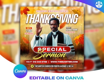 Customizable Thanksgiving Flyer Template Edit with Canva, Church Flyer DIY Canva Template, Social Media Thanksgiving Prayer Flyer Template