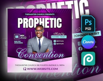 Church Flyer Editable Template for Photoshop, Canva & PhotoPea. DIY Conference Flyer, Church Service Flyer, Poster for Facebook, Instagram