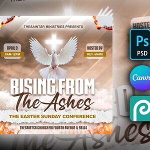 Promote your Easter Sunday event with professionally designed flyers. Our DIY templates for Photoshop, Canva, and PhotoPea will help you create eyecatching posters, banners, and social media posts in minutes. Stand out and attract attendees with ease