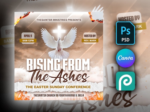 DIY Easter Worship Flyer Template - Editable in Photoshop, Canva & PhotoPea - Celebrate Resurrection Sunday with a Gorgeous Design!