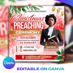 Christmas Church Flyer Template For Canva, DIY Church Flyer, Customizable Church Christmas Flyer, Christmas Service Invite for Social Media