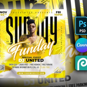Summer Party Flyer DIY Editable Template For Photoshop, Canva & PhotoPea. Summer Beach Club Flyer for Facebook, Instagram and social media