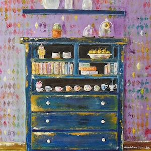 Druckbare ORIGINAL ART 3: 4 BOHO Style Gemälde Englisch Cottage Idylle Land Babyzimmer Alte Kommode Lebendige Farben Dekor