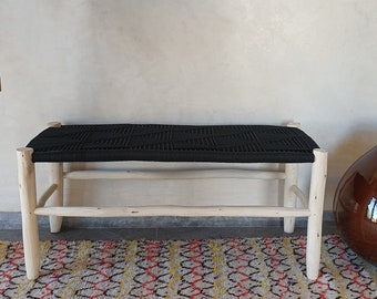 Banc en bois massif et cordelette tressée