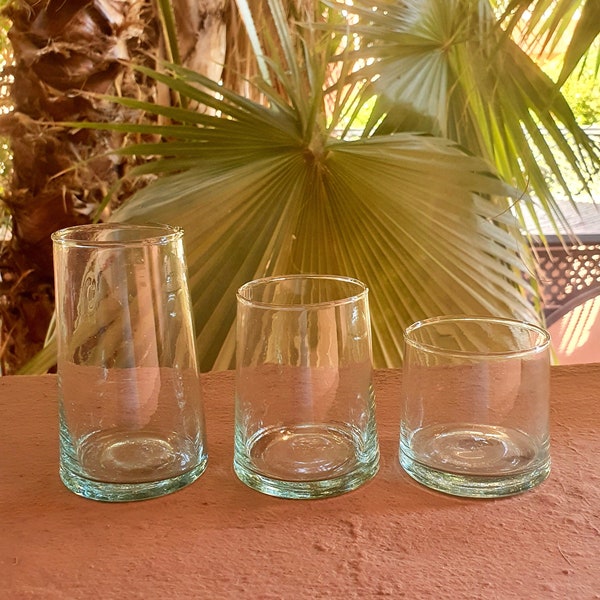 Verres Beldi du Maroc revisité, faits main et soufflés à la bouche en lot de 6 verres.