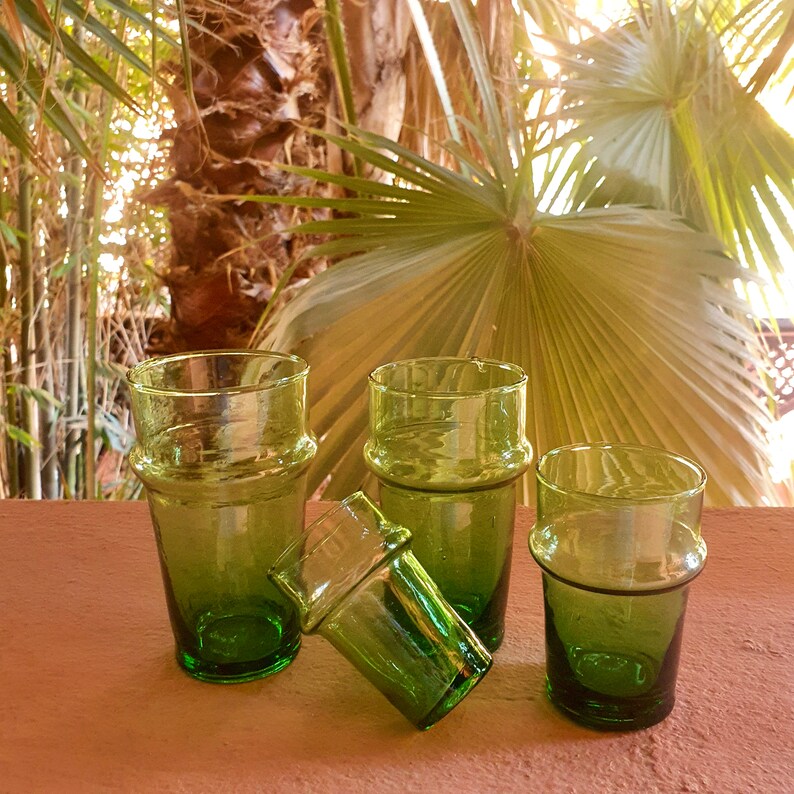 Paquete De 6 Vasos De Bebida Mexicanos Soplados A Mano, Cristal Azul Con Aletas 14 Oz